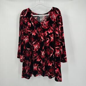 Catherines Womens Velour‎ Tunic Top Size 4X Gothic Dark Floral Boho Romantic